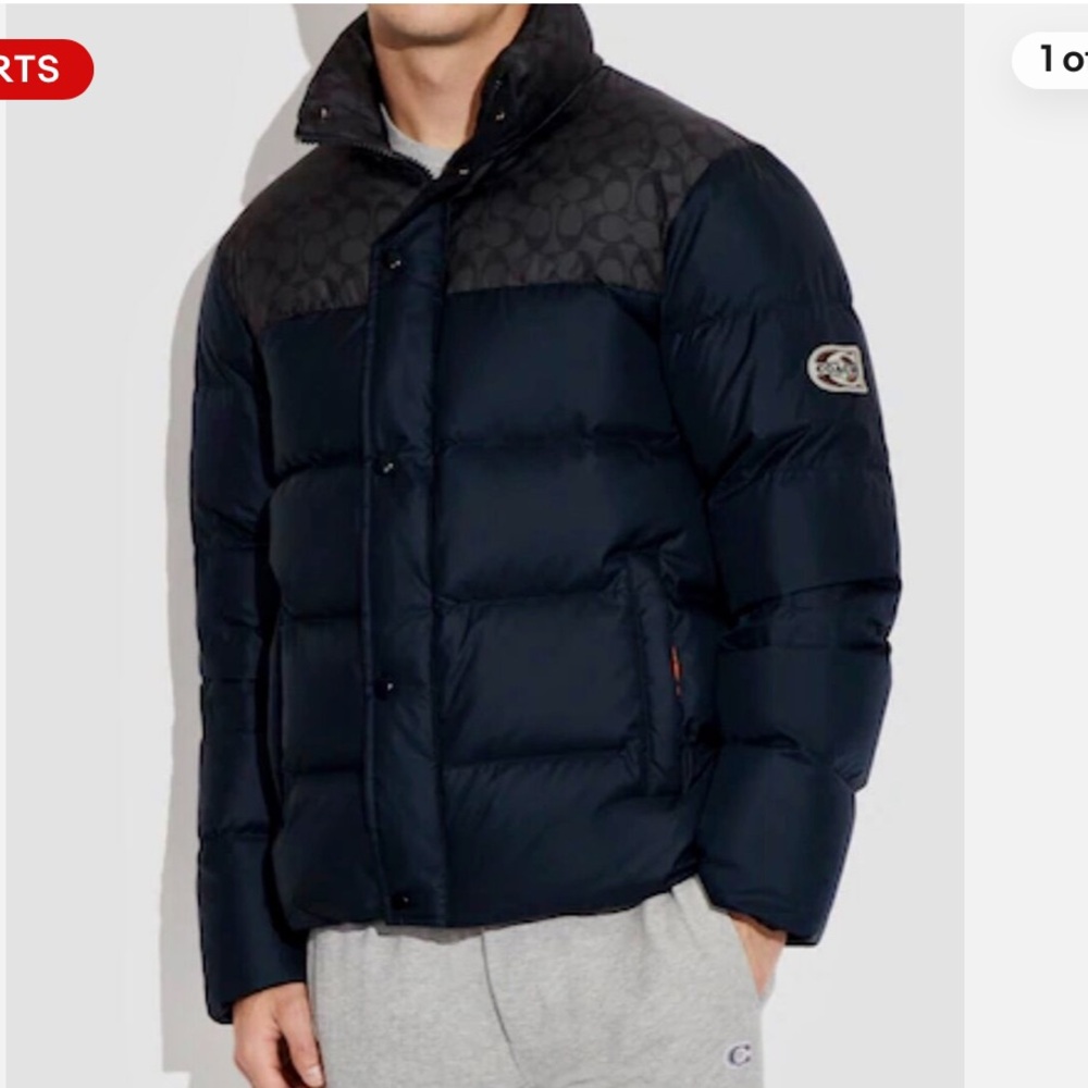 Coach Men's Graphite and Navy Puffer Jacket